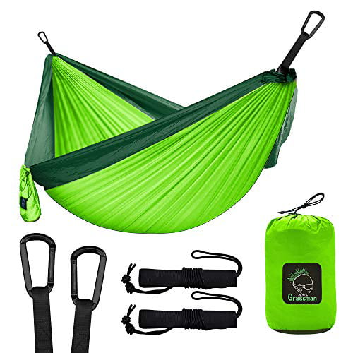 Grassman Camping Hammock Double Portable Hammock with Tree Straps Travel,Hiking Lightweight Nylon Parachute Hammocks Camping Accessories Gear for Indoor Outdoor Backpacking Beach 